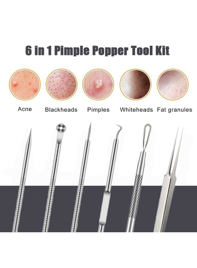 BLAAROOM Pimple Popper Tool Kit, 6 Pcs Blackhead Remover Acne Needle Tools Set Removing Treatment Comedone Whitehead Popping Zit for Nose Face Skin Blemish Extractor Tool - Silver - Image 5