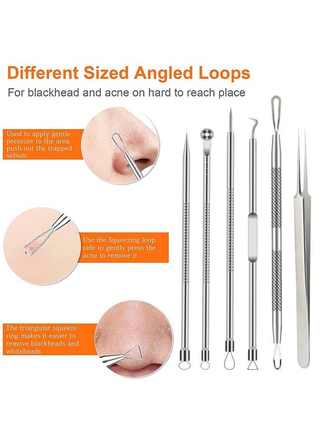 BLAAROOM Pimple Popper Tool Kit, 6 Pcs Blackhead Remover Acne Needle Tools Set Removing Treatment Comedone Whitehead Popping Zit for Nose Face Skin Blemish Extractor Tool - Silver - Image 3