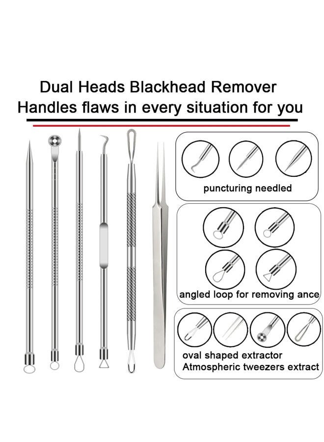 BLAAROOM Pimple Popper Tool Kit, 6 Pcs Blackhead Remover Acne Needle Tools Set Removing Treatment Comedone Whitehead Popping Zit for Nose Face Skin Blemish Extractor Tool - Silver - Image 2