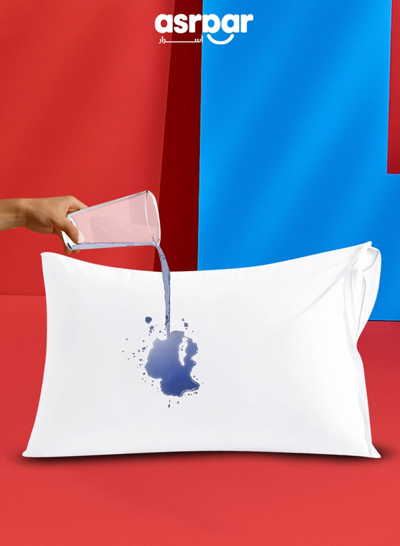 أسرار واقي وسادة ممتاز مقاوم للماء - غطاء وسادة بسحاب، أغطية ناعمة ومريحة مقاومة لحشرات السرير، آمن ضد الحساسية ويحمي من الأوساخ والفتات، حماية سائلة هادئة غير مزعجة بنسبة 100%، أبيض 90x50 سم - غطاء وسادة واحد - Image 1