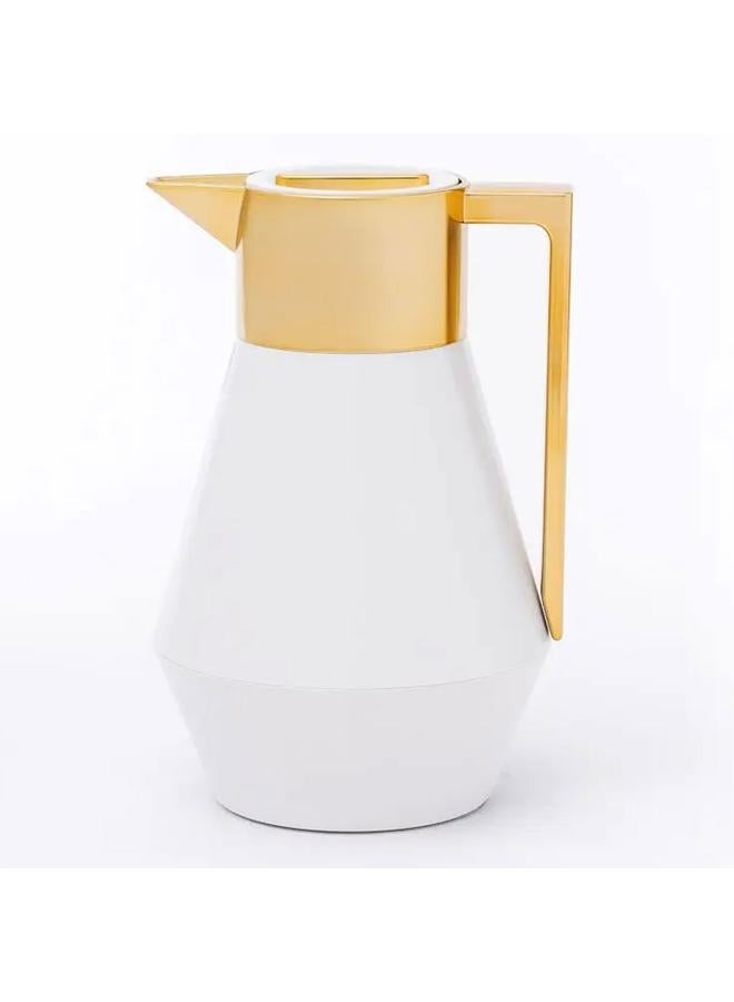 ترمس بلاستيك سعة 1 لتر بمقبض ذهبي ذهبي أبيض