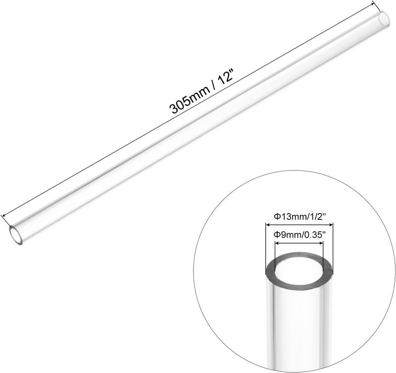 uxcell Clear Rigid Tubing 9mm(0.35") ID x 13mm(1/2") OD x 1Ft Length Round Plastic Polycarbonate Tube - Image 2