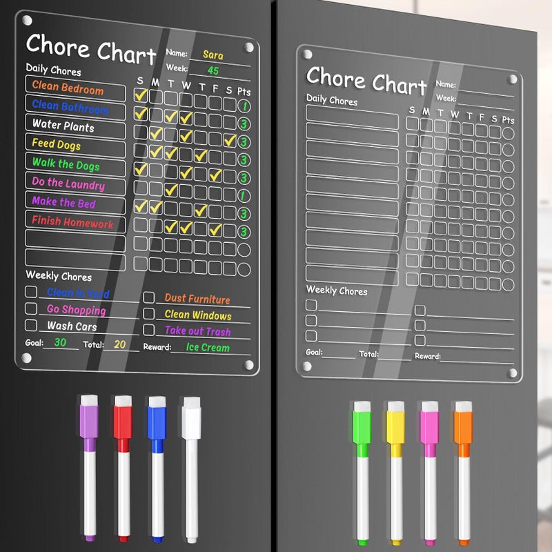 OORAII Acrylic Chore Chart Clear Dry Erase Checklist Chore Boars for Family Chores Checklist Reward Chart Responsibility Chart 12x9 2 Boards - Image 2