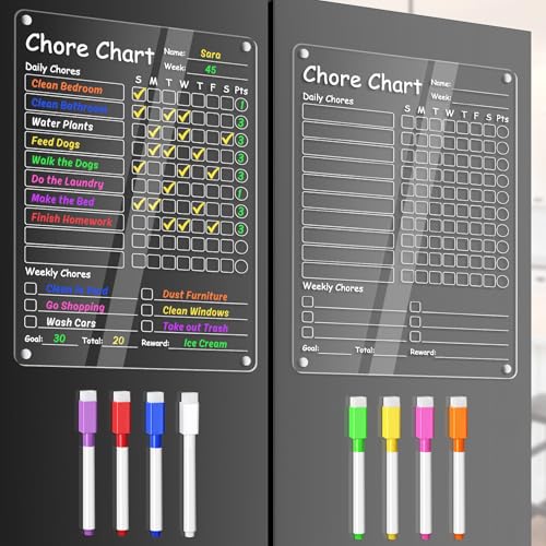 OORAII Acrylic Chore Chart Clear Dry Erase Checklist Chore Boars for Family Chores Checklist Reward Chart Responsibility Chart 12x9 2 Boards - Image 1