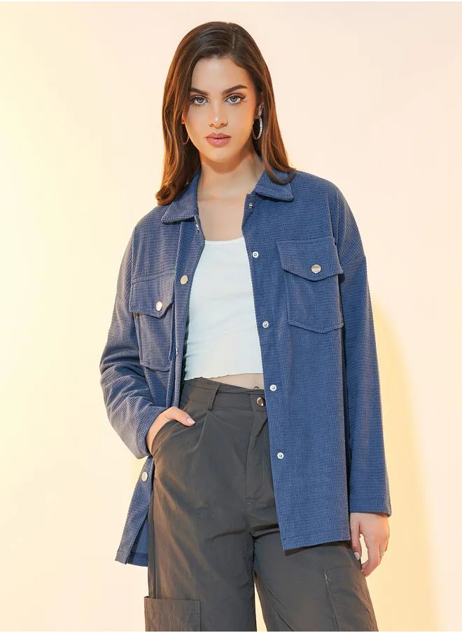 Styli Oversized Corduroy Jacket with Flap Pockets