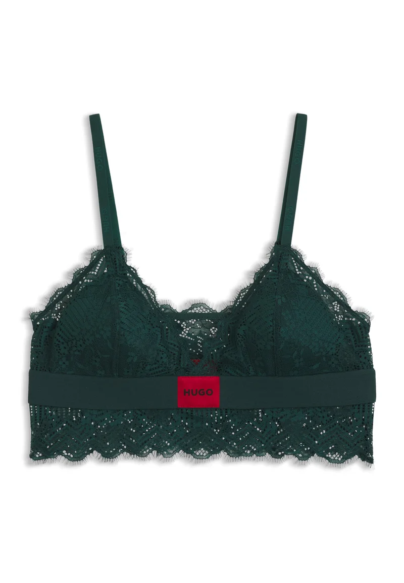 HUGO Lace-trim bra with red logo label