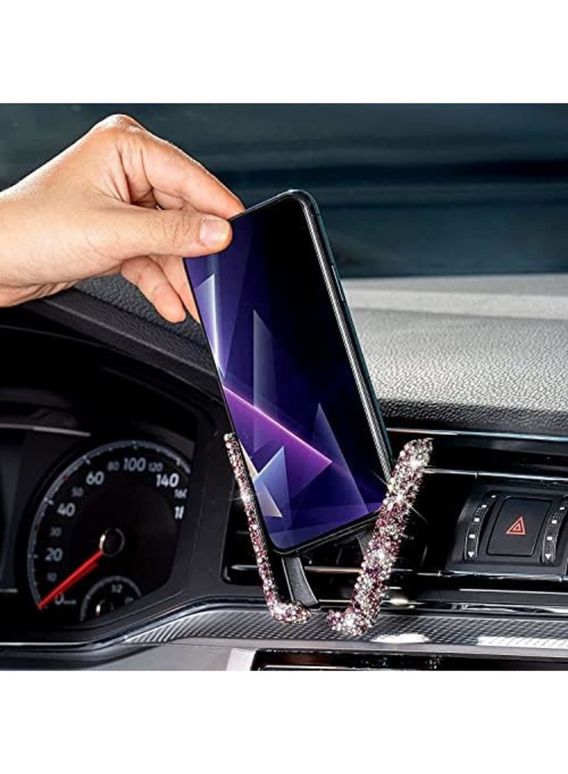 Bling Car Phone Holder Mini Car Dash Air Vent Automatic Phone Mount Universal, 360°Adjustable and Stable Triangle Support, Crystal Auto Car Stand Phone Holder Accessories for Women and Girls (Pink) - Image 4