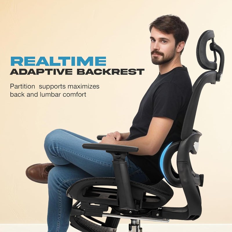 DROGO DROGO Ergonomic Office Chair for Work from Home Computer Chair with Breathable Mesh Adjustable Seat Footrest 3D Armrest 2D Headrest Lumbar Support Mesh Chair for OfficeHome Black  - Image 3