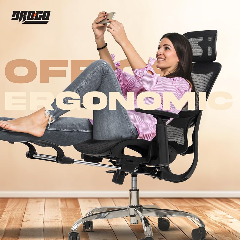 DROGO DROGO Ergonomic Office Chair for Work from Home Computer Chair with Breathable Mesh Adjustable Seat Footrest 3D Armrest 2D Headrest Lumbar Support Mesh Chair for OfficeHome Black  - Image 2