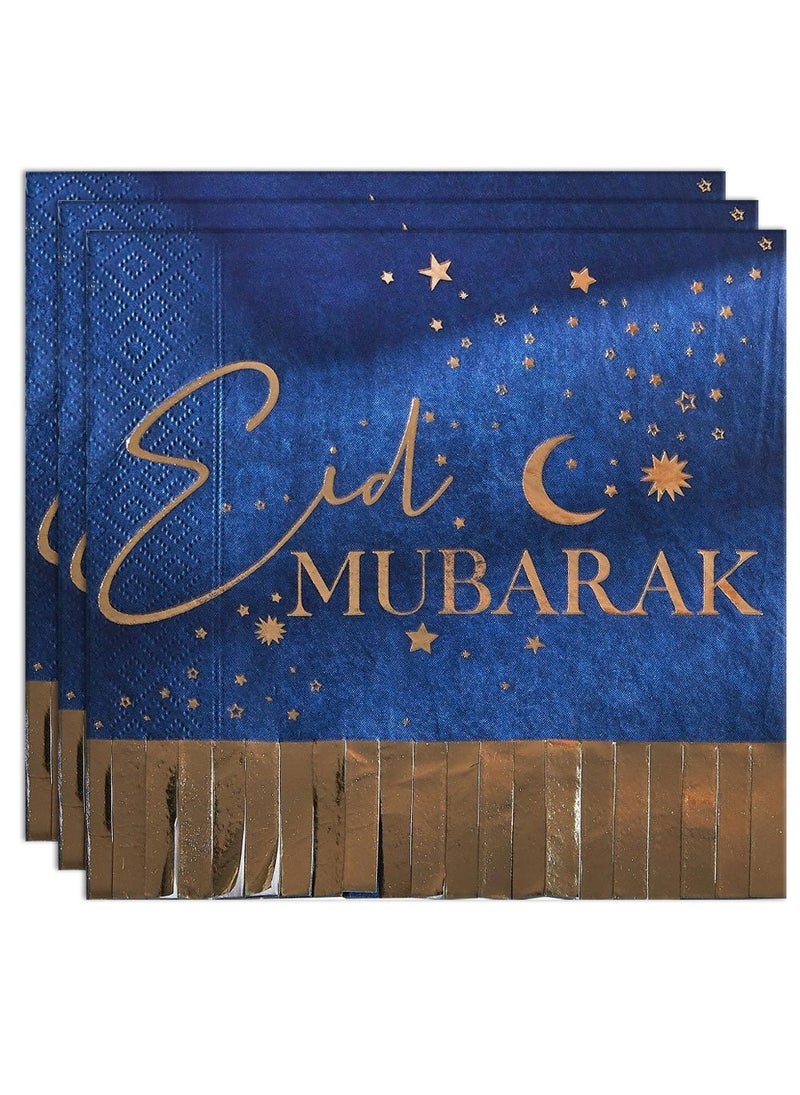 Ginger Ray Eid Mubarak Napkins Blue Gold 33cm 16-Pack - Image 1
