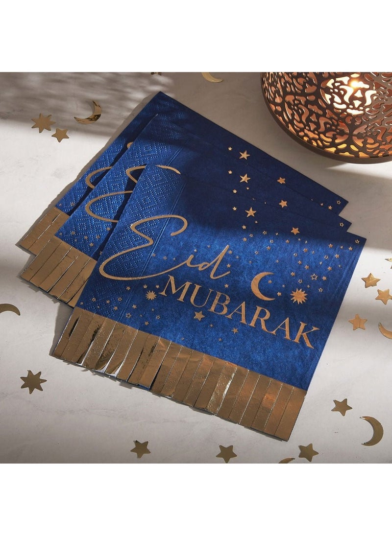 Ginger Ray Eid Mubarak Napkins Blue Gold 33cm 16-Pack - Image 2