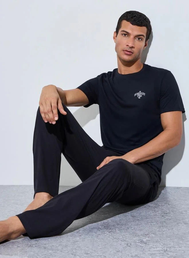 Styli Men Black Graphic Print Relaxed Fit Pyjama Set