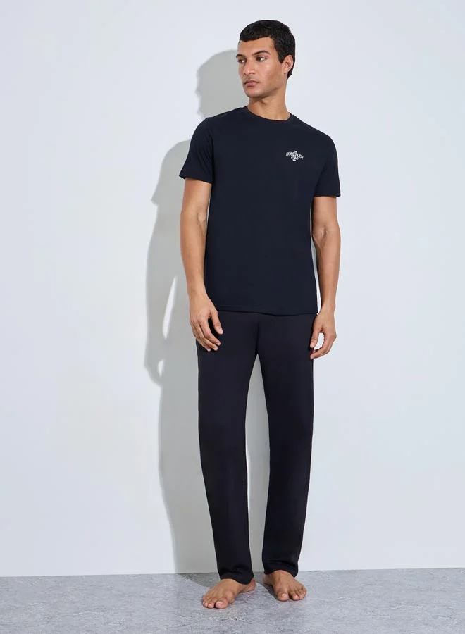Styli Men Black Graphic Print Relaxed Fit Pyjama Set