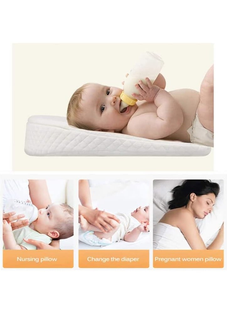 Baby Crib Memory Foam Sleeping Wedge Nursery Pillow Infant Sleep Positioner Baby Crib Inclines Mattress with Removal Waterproof Cotton Cover Reduce Colic and  Acid Reflux White