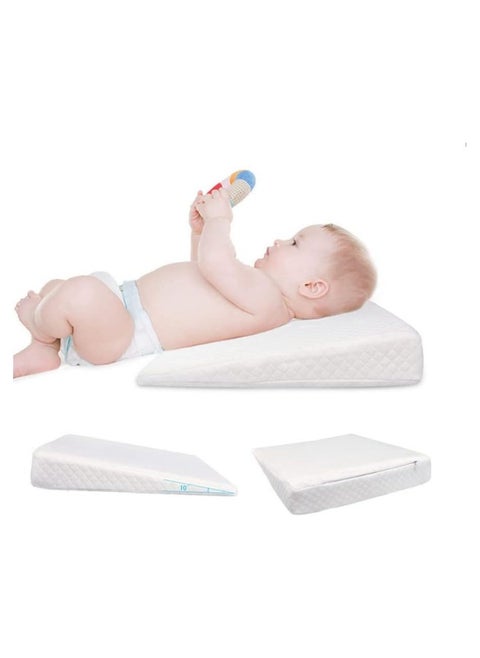 Baby Crib Memory Foam Sleeping Wedge Nursery Pillow Infant Sleep Positioner Baby Crib Inclines Mattress with Removal Waterproof Cotton Cover Reduce Colic and  Acid Reflux White