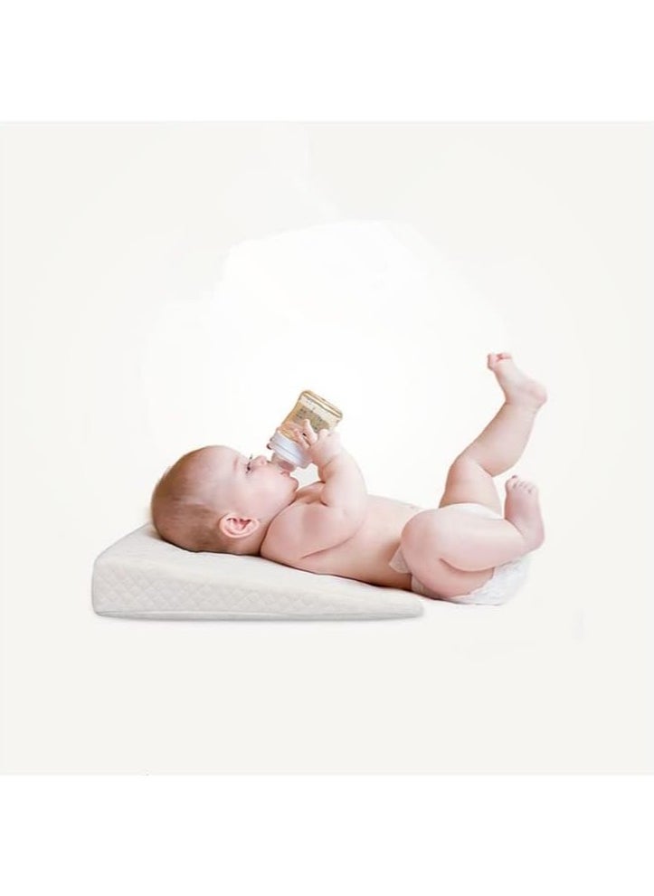 Baby Crib Memory Foam Sleeping Wedge Nursery Pillow Infant Sleep Positioner Baby Crib Inclines Mattress with Removal Waterproof Cotton Cover Reduce Colic and  Acid Reflux White