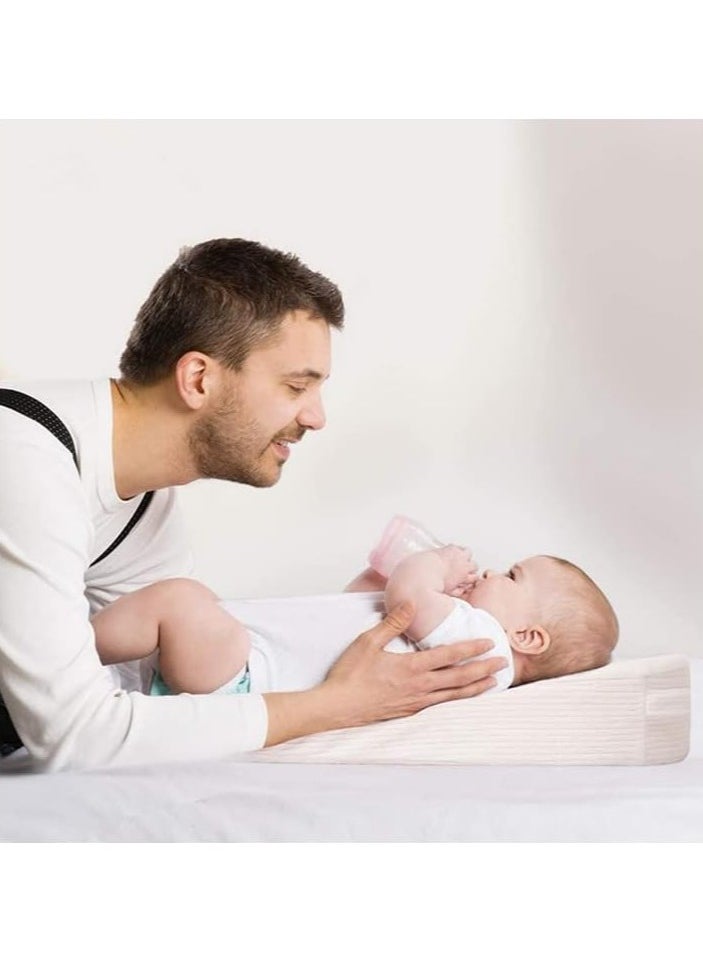 Baby Crib Memory Foam Sleeping Wedge Nursery Pillow Infant Sleep Positioner Baby Crib Inclines Mattress with Removal Waterproof Cotton Cover Reduce Colic and  Acid Reflux White