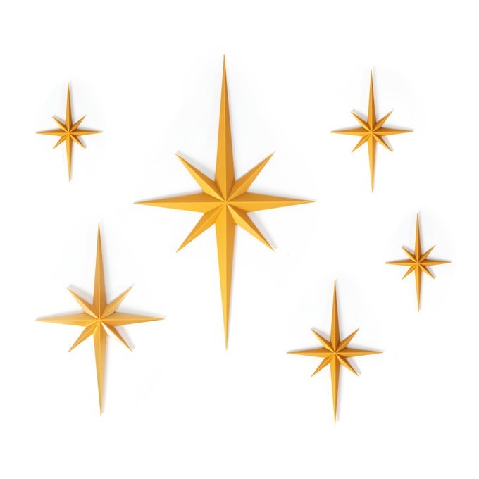 MID CENTURY MODERN DECOR GOLD MCM RETRO 3D STAR ART WALL SCULPTURE PLASTIC STARBURST DECOR VINTAGE CELESTIAL WHIMSIGOTH HOME DECOR ACCENT SET OF 6