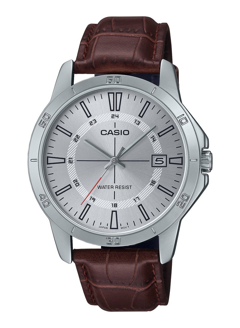 CASIO ساعة كوارتز أنالوج بمينا بيضاء وسوار جلدي للرجال MTP-V004L-7CUDF - Image 1