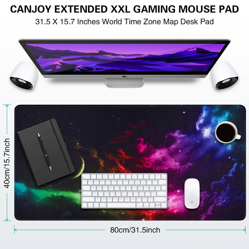 Canjoy Gaming Mouse Pad, XL Large Extended Keyboard Mouse Mat Big Computer Desk Pad with Non-Slip Base and Stitched Edge for Home Office Gaming Work 31.5x15.7inch - Image 2