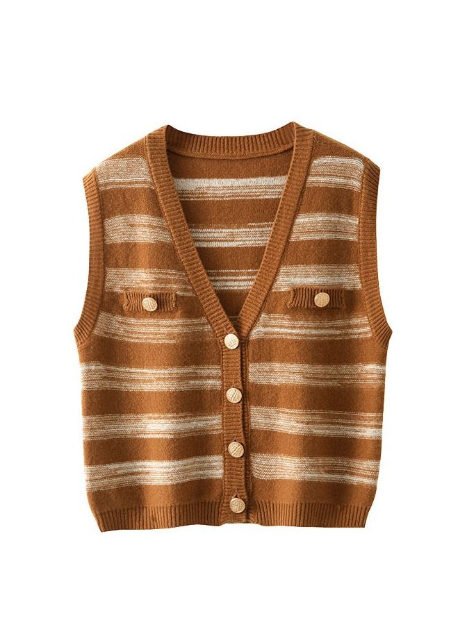 Loquat New V-neck For Autumn And Winter Striped Wool Vest 