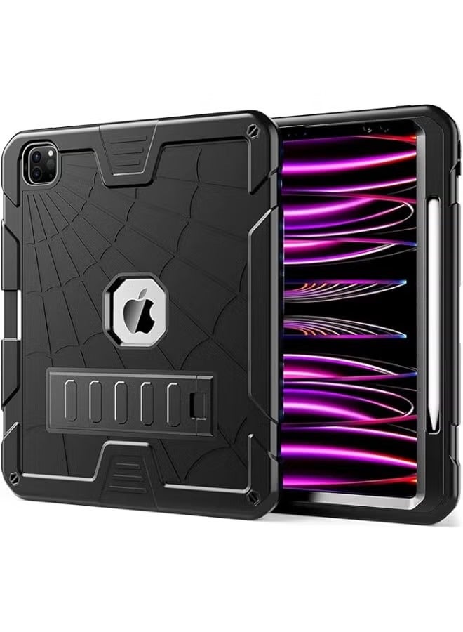 بروماس حافظة iPad Pro 12.9 2022/2021/2020/2018 (الجيل السادس/الخامس/الرابع/الثالث) للأطفال الأولاد والبنات | حافظة لجهاز iPad مقاس 12.9 بوصة شديدة التحمل ومضادة للصدمات مع حامل وحامل أقلام باللون الأسود - Image 1