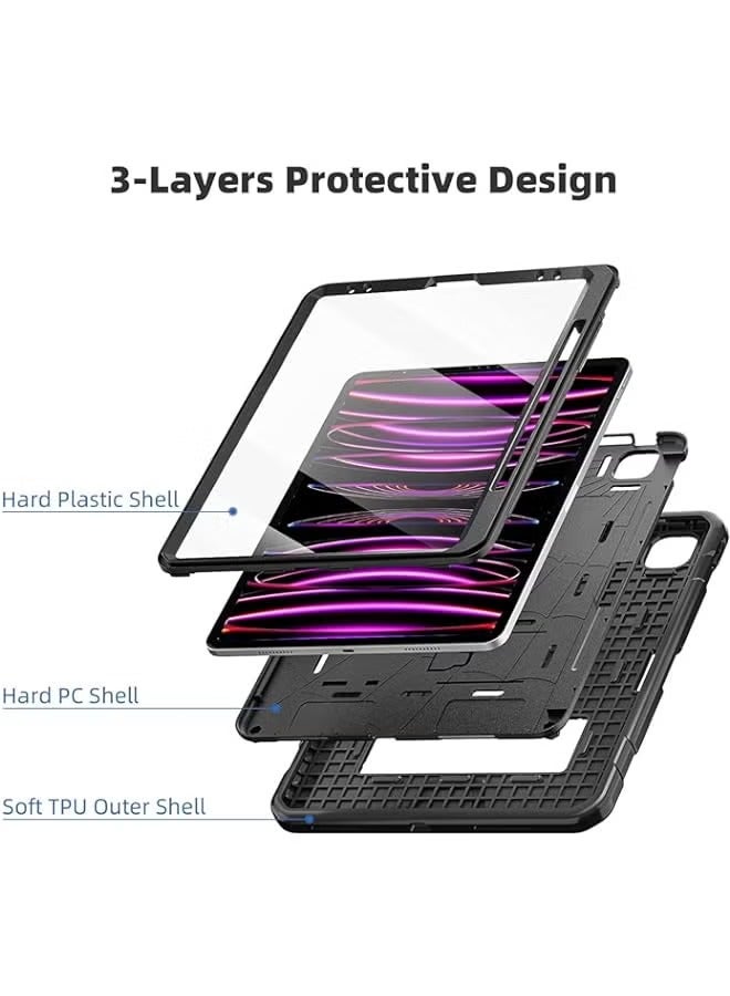 بروماس حافظة iPad Pro 12.9 2022/2021/2020/2018 (الجيل السادس/الخامس/الرابع/الثالث) للأطفال الأولاد والبنات | حافظة لجهاز iPad مقاس 12.9 بوصة شديدة التحمل ومضادة للصدمات مع حامل وحامل أقلام باللون الأسود - Image 5