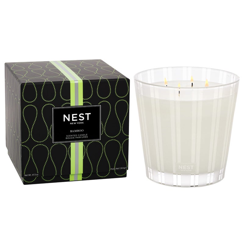 Nest New York NEST New York Scented Luxury 4Wick Candle Bamboo  437 oz  Up to 120Hour Burn Time  Reusable Glass Vessel 