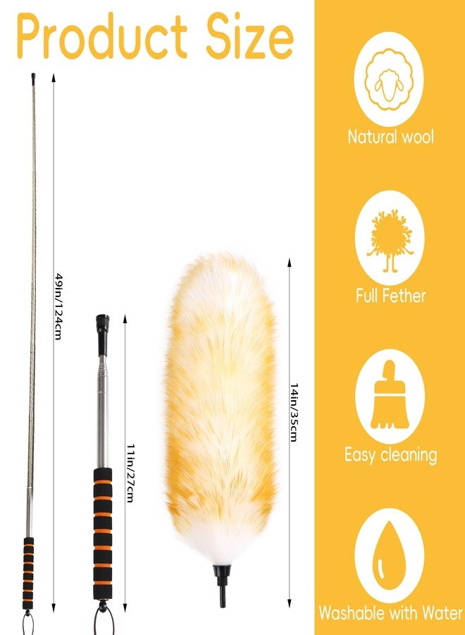 MAOFENG Lambswool Extendable Removable Duster 25-64 Inch Stainless Steel Extension Pole Wool Dusters for Cleaning Ceiling Fans Window Blinds Car Interiors Furniture Dusting,Feather Duster - Image 2