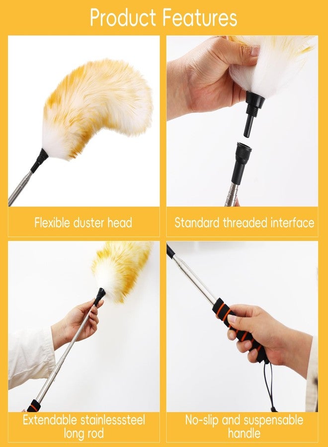 MAOFENG Lambswool Extendable Removable Duster 25-64 Inch Stainless Steel Extension Pole Wool Dusters for Cleaning Ceiling Fans Window Blinds Car Interiors Furniture Dusting,Feather Duster - Image 3