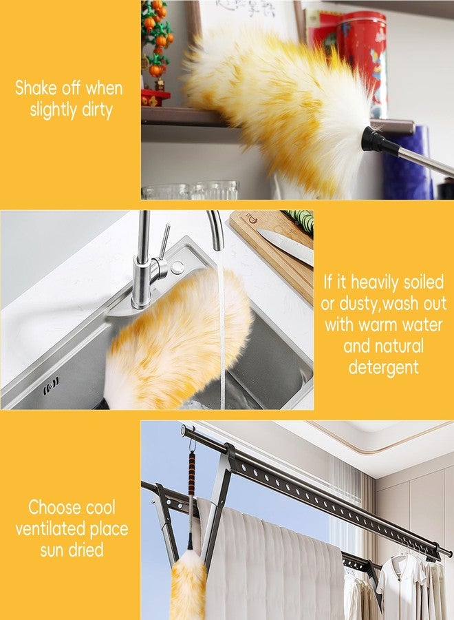 MAOFENG Lambswool Extendable Removable Duster 25-64 Inch Stainless Steel Extension Pole Wool Dusters for Cleaning Ceiling Fans Window Blinds Car Interiors Furniture Dusting,Feather Duster - Image 4