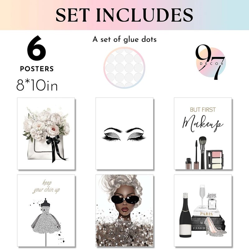 97 Decor Glam Grey Fashion Wall Decor - 6 Pcs Makeup Posters, Silver And Black Glam Wall Art for Women Makeup Room, Silver High Heel Prints, Silver Bedroom Decor for Girls (8x10 UNFRAMED) - Image 2