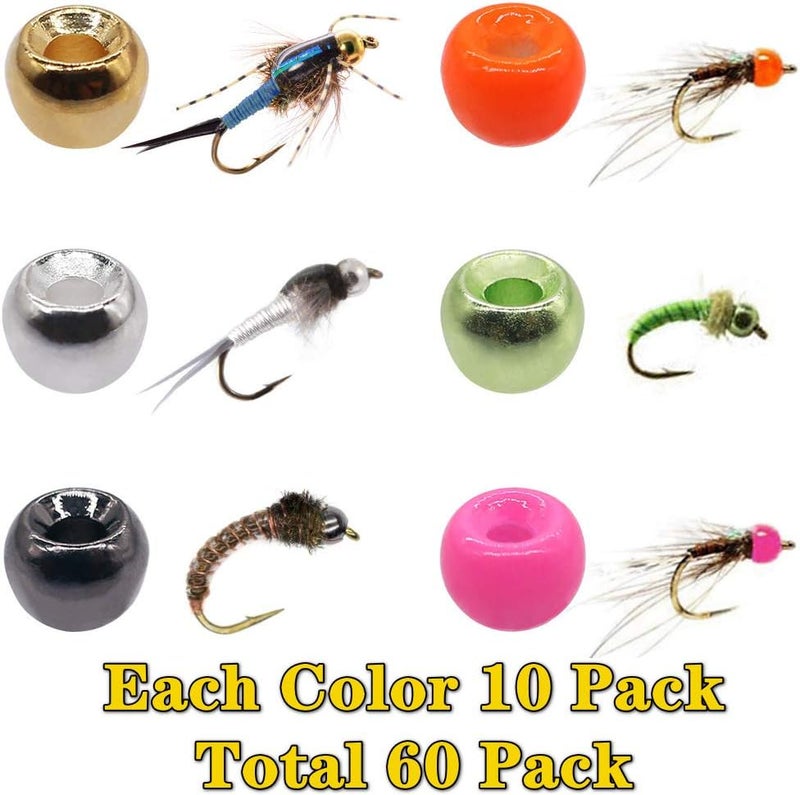 XFISHMAN Tungsten-Fly-Tying-Beads-Heads-Assortment Fly Tying Materials Nymph for Fly Fishing Tungsten Beads 60 Pack - Image 4