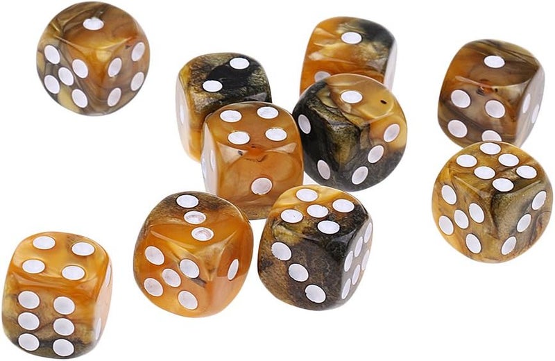 klarako 10pcs/Pack 6 sided Dice Translucent Acrylic Dice Game  Yellow Gray, 16mm - Image 1