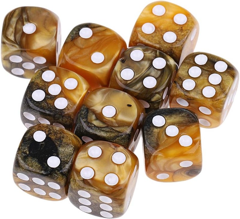 klarako 10pcs/Pack 6 sided Dice Translucent Acrylic Dice Game  Yellow Gray, 16mm - Image 2