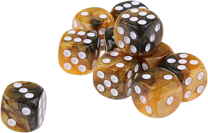 klarako 10pcs/Pack 6 sided Dice Translucent Acrylic Dice Game  Yellow Gray, 16mm - Image 3