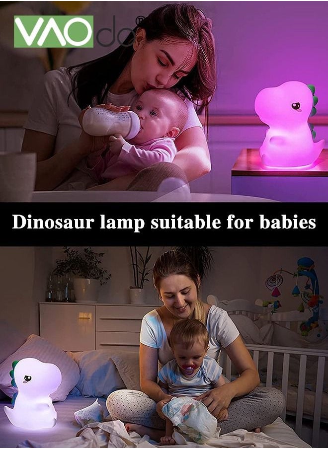 VAOdo - LED Dinosaur Night Light with Remote Control 7 Color Silicone Lamp 1200 mAh Battery Stepless Dimming USB Rechargeable Home Decor Bedside Lamp for Kids Room Bedroom Living Room - Image 1