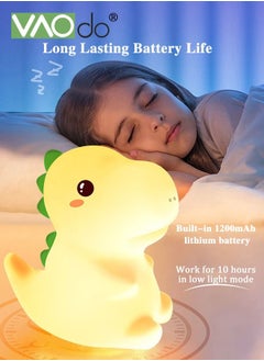 LED Dinosaur Night Light with Remote Control 7 Color Silicone Lamp 1200 mAh Battery Stepless Dimming USB Rechargeable Home Decor Bedside Lamp for Kids Room Bedroom Living Room