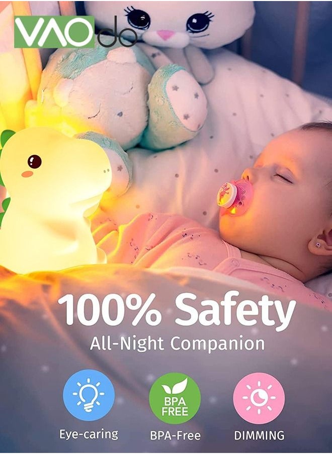 VAOdo - LED Dinosaur Night Light with Remote Control 7 Color Silicone Lamp 1200 mAh Battery Stepless Dimming USB Rechargeable Home Decor Bedside Lamp for Kids Room Bedroom Living Room - Image 1