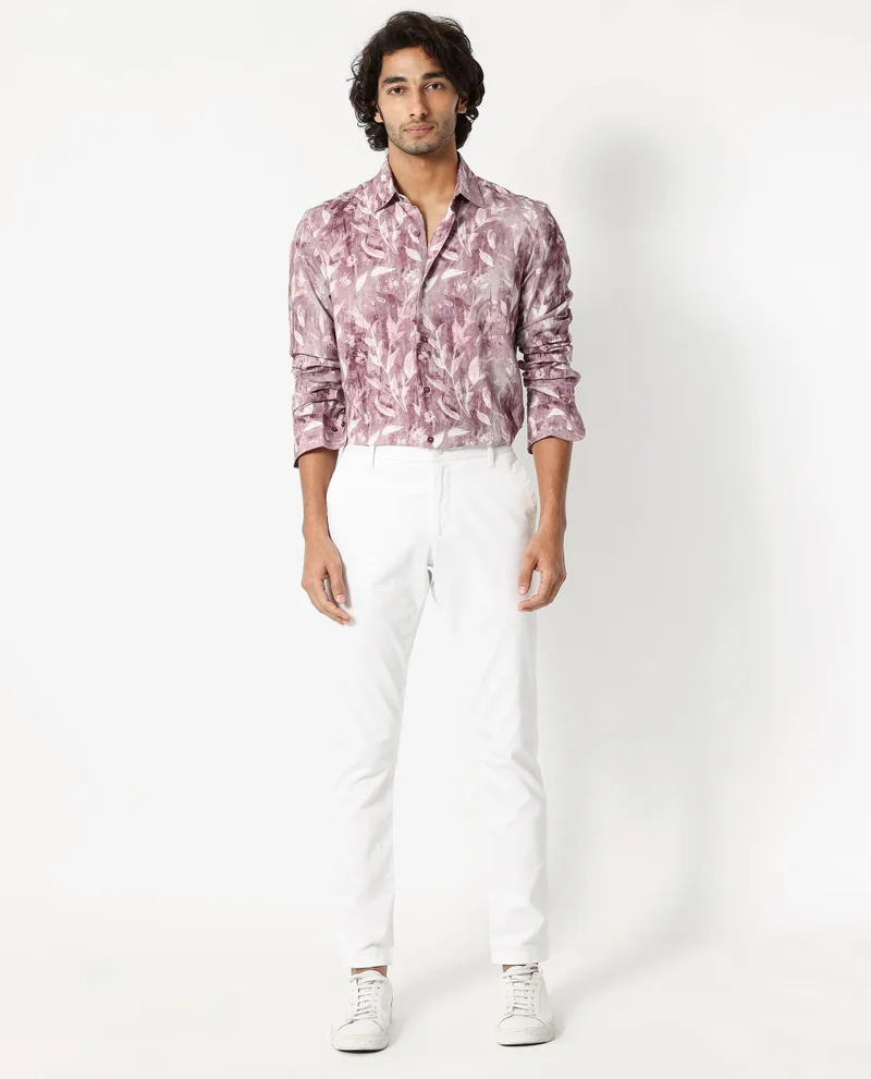 Rare Rabbit Rare Rabbit Men's Biskra Light Grey Viscose Fabric Full Sleeves Tropical Print Shirt