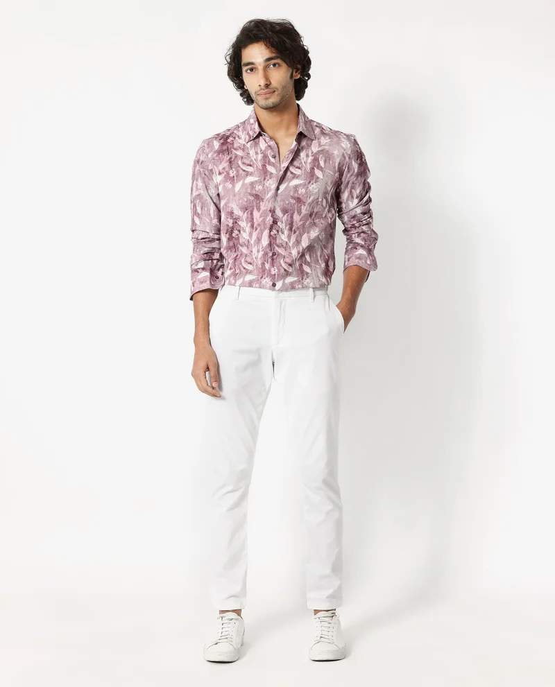 Rare Rabbit Rare Rabbit Men's Biskra Light Grey Viscose Fabric Full Sleeves Tropical Print Shirt