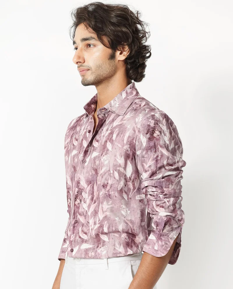 Rare Rabbit Rare Rabbit Men's Biskra Light Grey Viscose Fabric Full Sleeves Tropical Print Shirt