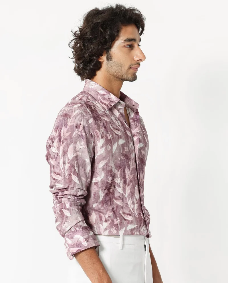 Rare Rabbit Rare Rabbit Men's Biskra Light Grey Viscose Fabric Full Sleeves Tropical Print Shirt