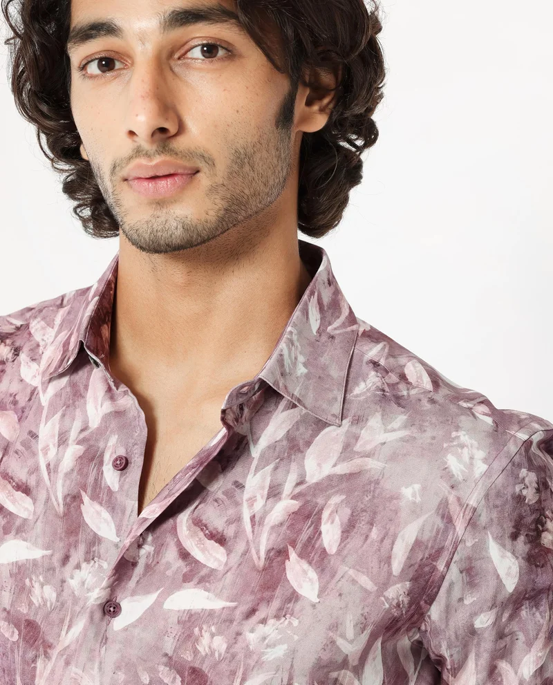 Rare Rabbit Rare Rabbit Men's Biskra Light Grey Viscose Fabric Full Sleeves Tropical Print Shirt