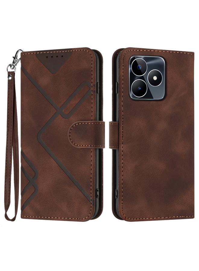 اس-توب جراب هاتف Realme C53 بنمط خطوط من الجلد الملمس - Image 1