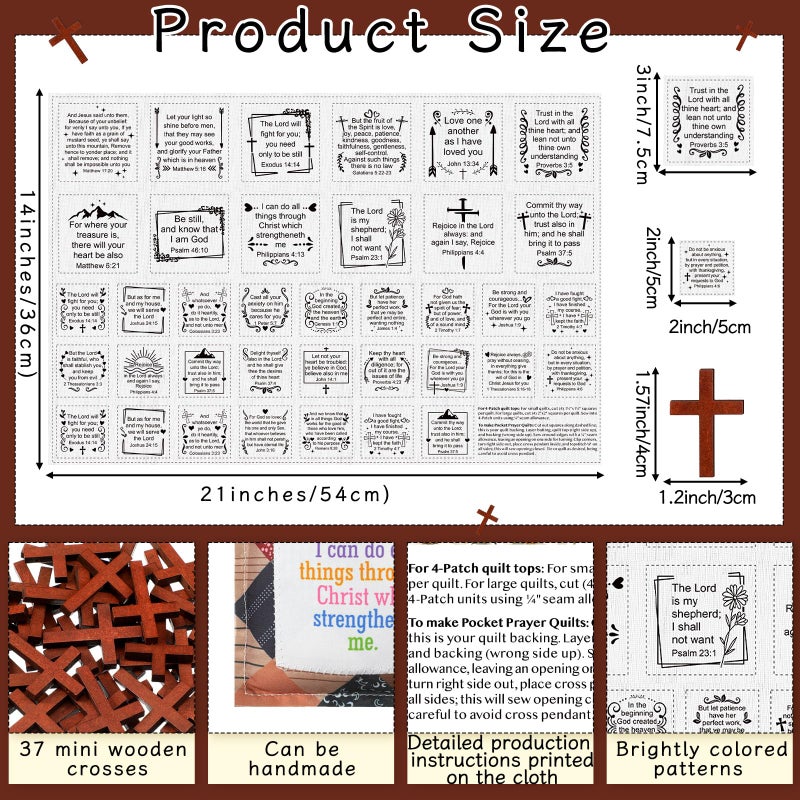 Fanfanwin Pocket Prayer Quilt Panel Squares with Small Wooden Crosses Mini Scripture Pocket Prayer Quilt for Friend Family Religious Spiritual Gift Easter Reward Gift(Cute,Brown) - Image 2