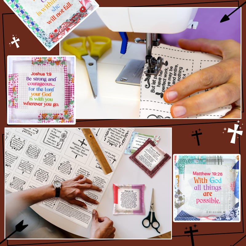 Fanfanwin Pocket Prayer Quilt Panel Squares with Small Wooden Crosses Mini Scripture Pocket Prayer Quilt for Friend Family Religious Spiritual Gift Easter Reward Gift(Cute,Brown) - Image 3