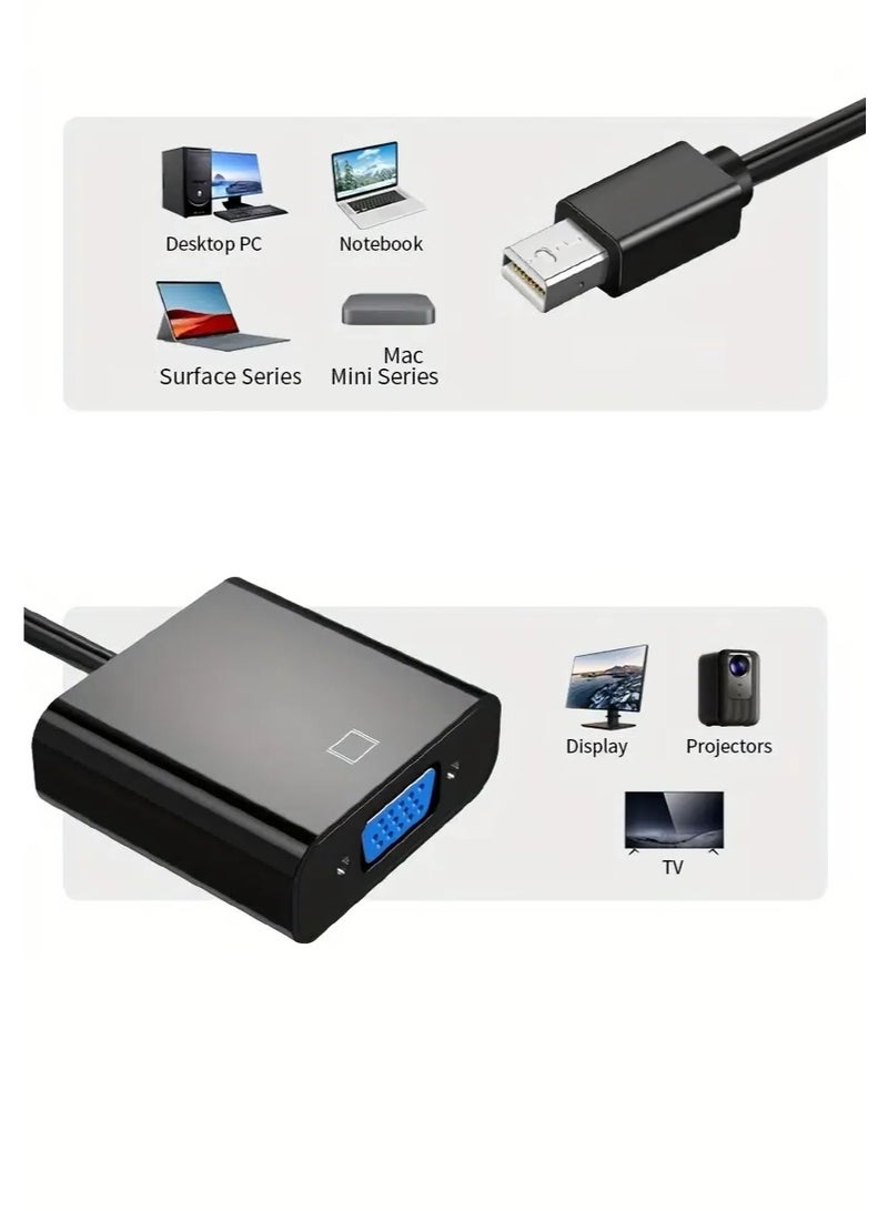 FUJISHKA Mini DisplayPort to VGA Adapter – Blsck – 1080p – Mini DP to VGA Converter - Image 3