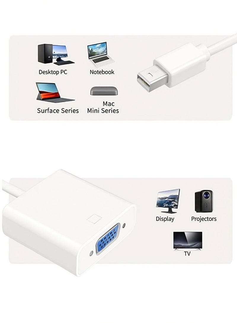 FUJISHKA Mini DisplayPort to VGA Adapter – white – 1080p – Mini DP to VGA Converter - Image 4