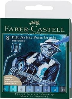 FABER-CASTELL Faber-Castell PITT Artist Pen Brush India Ink Pen -wallet of 8 - The Blues 